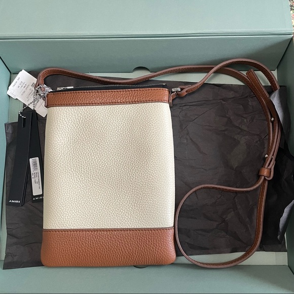 Amiri Leather Leather Crossbody Bag Oatmeal Brown NWT - Picture 2 of 4